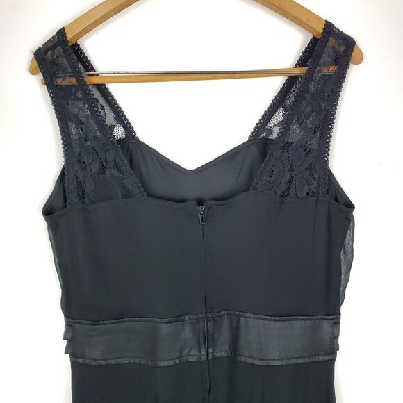 Royal Bones Black Sheer Chiffon Lace Strap Faux Leather Waistband High Low Dress - Picture 9 of 16